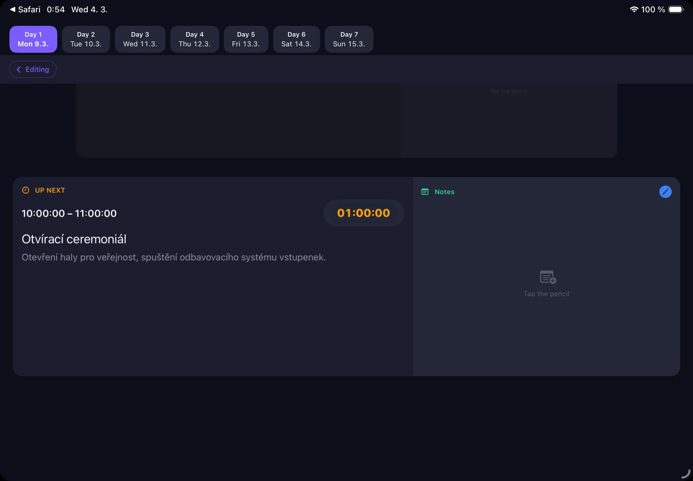 Screenshot: Živý náhled události